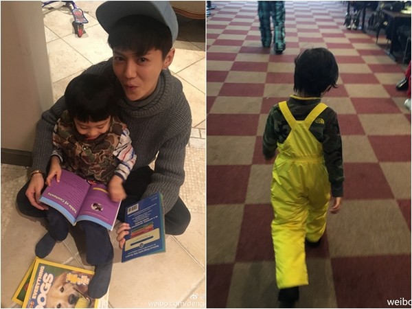 鹿晗抱著等等。