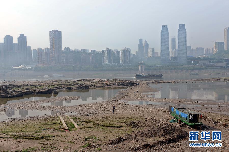 長江重慶段水域大片江灘裸露(5月4日攝)。