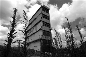 這幢5層的“片片樓”周圍已是一片拆遷后的廢墟，左邊的一堵墻上，不少鋼筋裸露在外面 圖片來源：新華網