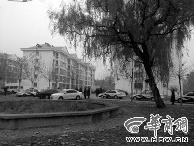 案件發(fā)生于柳樹(shù)后的第100號(hào)宿舍樓東單元3樓 記者 王輝/攝