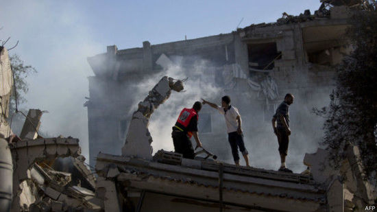 加沙地帶建筑在空襲中被毀。來源：BBC網(wǎng)站