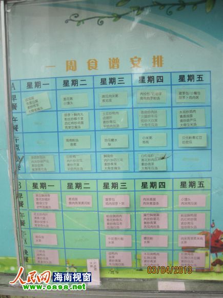 幼兒園公布的食譜，但家長稱并未真正執(zhí)行